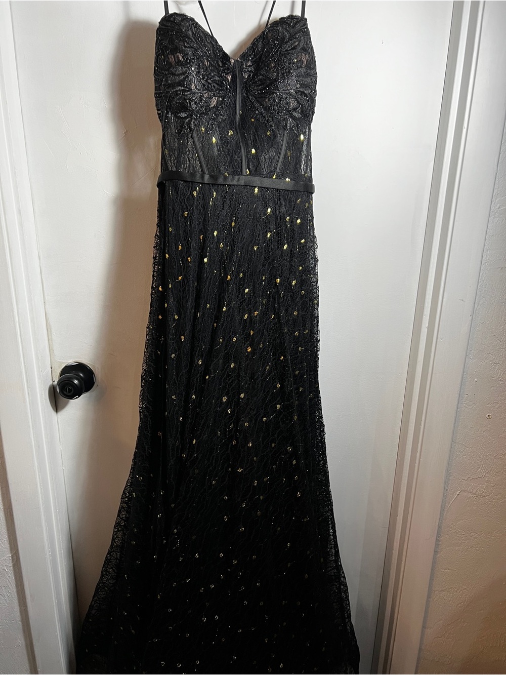 Betsy & Adam Black Lace Corset Gown